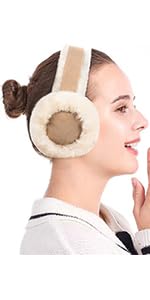 Winter Ear Muffs for Men and Women Suede Sheepskin Wool Earmuffs Outdoor Furry Ear Warmer Chestnut