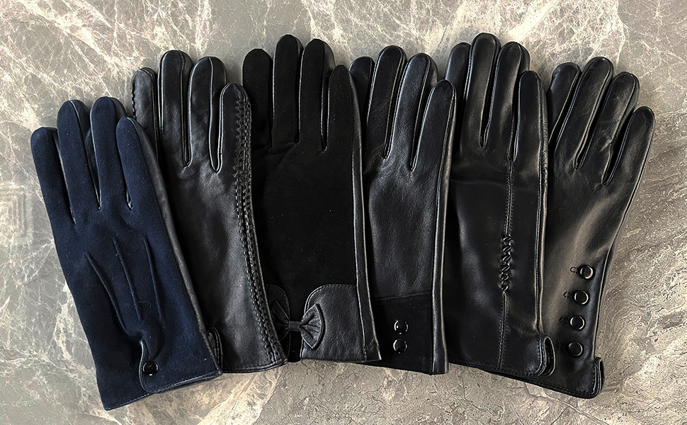 Fall Winter Womens Leather Gloves Sheepskin Gloves Soft Warm Touchscreen Driving Cycling Mitten