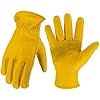 KKOYING Leather Work Gloves for Men & Women, Gardening Gloves, Reinforced Durable Cowhide Work Gloves, Puncture & Cut Resistant (Medium)