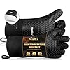 Walfos Silicone BBQ Gloves - Heat Resistant Grilling Gloves, Premium Non-Slip Kitchen Silicone Oven Mitt With Protective Cotton Layer Inside, Waterproof, Great for Grilling, Kitchen and Cooking, Black