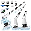 Electric Spin Scrubber with 7 Replaceable Brush Heads 3 Adjustable Angle Waterproof LED Display Cordless Cleaning Brush Supplies Bathroom Cleaner Set Long Handle Power Scrubber for Shower Floor Tub