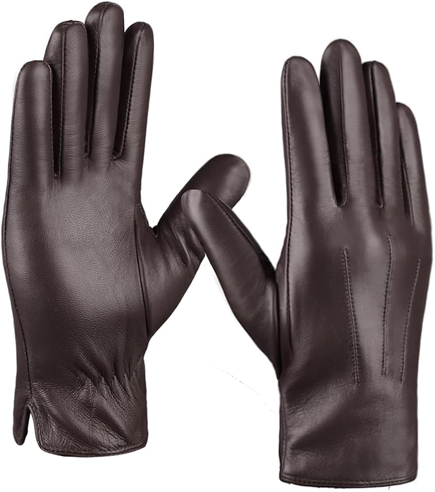 MGGMOKAY Mens Leather Gloves Lambskin Touch Screen Gloves Warm Cashmere Lined