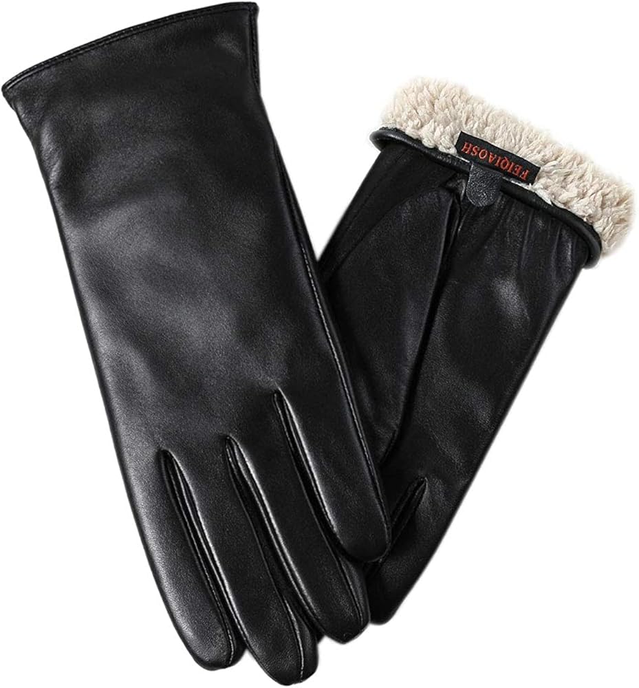 Winter Leather Gloves for Women, Premium Sheepskin Warm Gloves for Cold Weather, Fleece Lining Touch Screen Glove