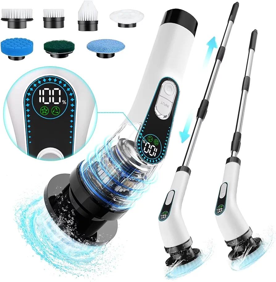 Electric Spin Scrubber Cleaning Bathroom: Shower Cleaner Brush, Cordless Power Scrubber with LED Display for Tub Tile and Floor