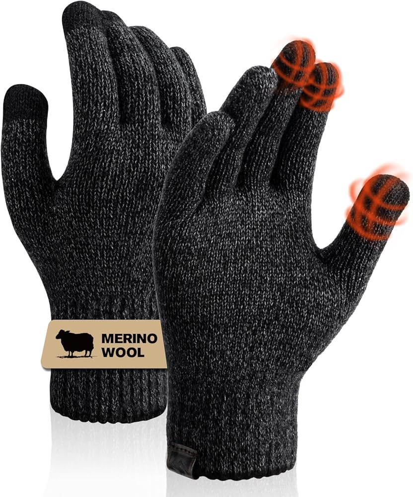 Merino Wool Gloves for Men & Women, Touch Screen Warm Gloves Liners Thermal Soft Knit for Driving Running Winter