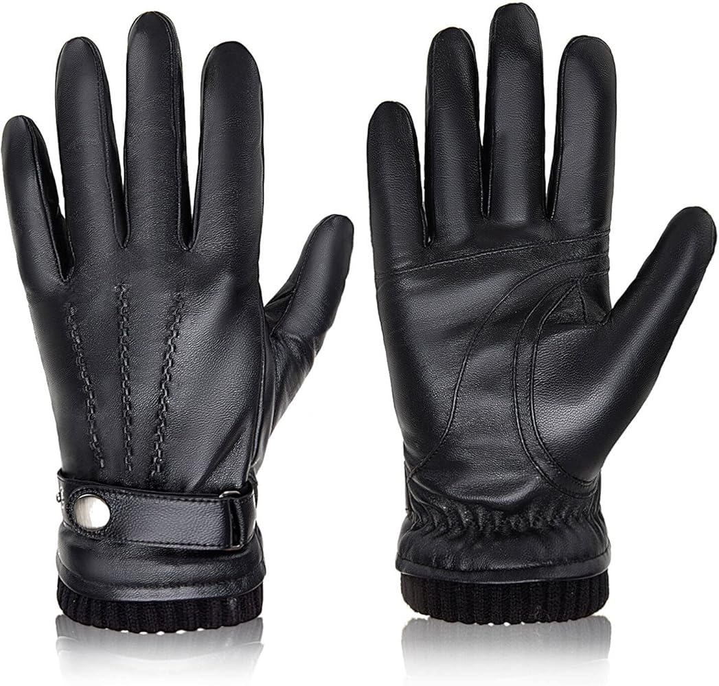 BISON DENIM Winter Sheepskin Leather Gloves for Men, Warm Cashmere Lined Touchscreen Texting Gloves for Driving