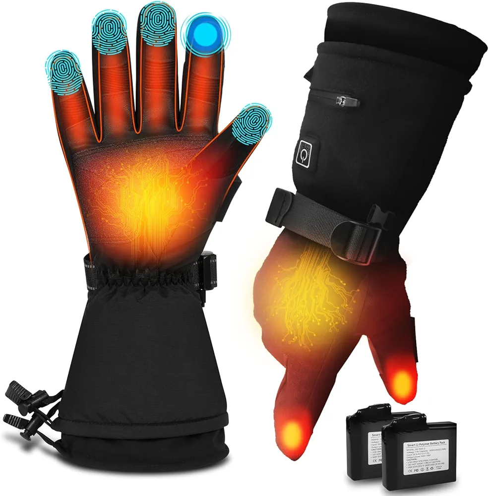 Heated Gloves for Men Women Rechargeable Battery Electric Gloves Waterproof & Double Windproof Winter Gloves for Camping Fishing Ski Hunting Riding Motorcycle Outdoor