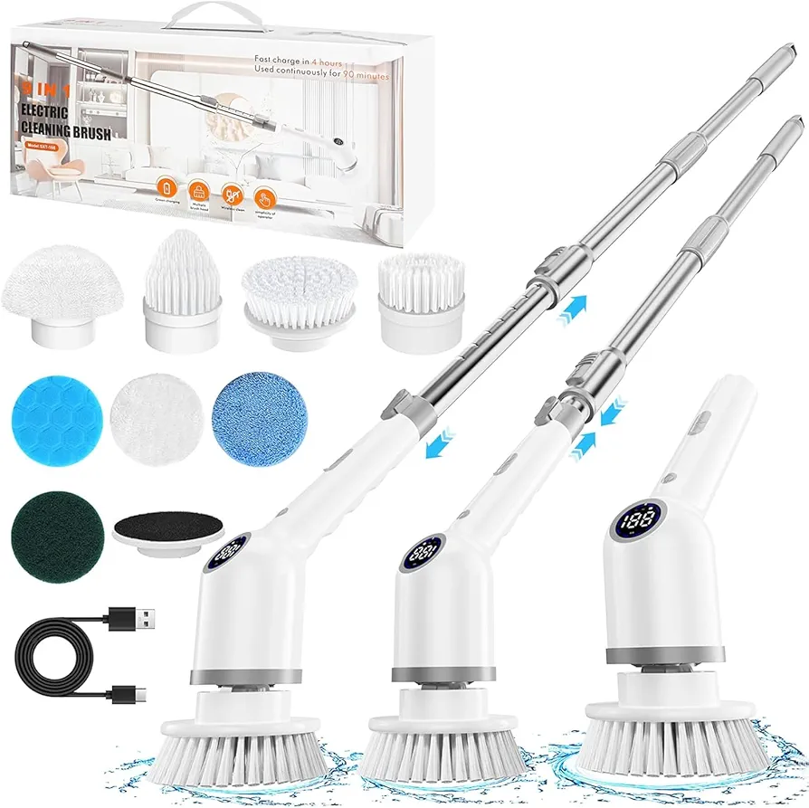 Onewly Electric Spin Scrubber, 2024 New Power Scrubber Electric Scrubber with 9 Replaceable Heads, Electric Cleaning Brush for Cleaning Kitchen, Window, Dish, Grout, Wall, Bathtub and Car