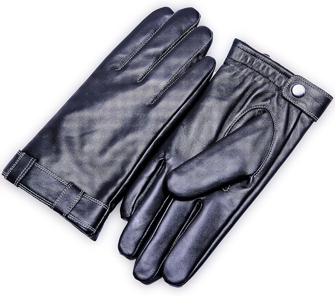 YISEVEN Men's Touchscreen Warm Fur Lined Sheepskin Leather Gloves