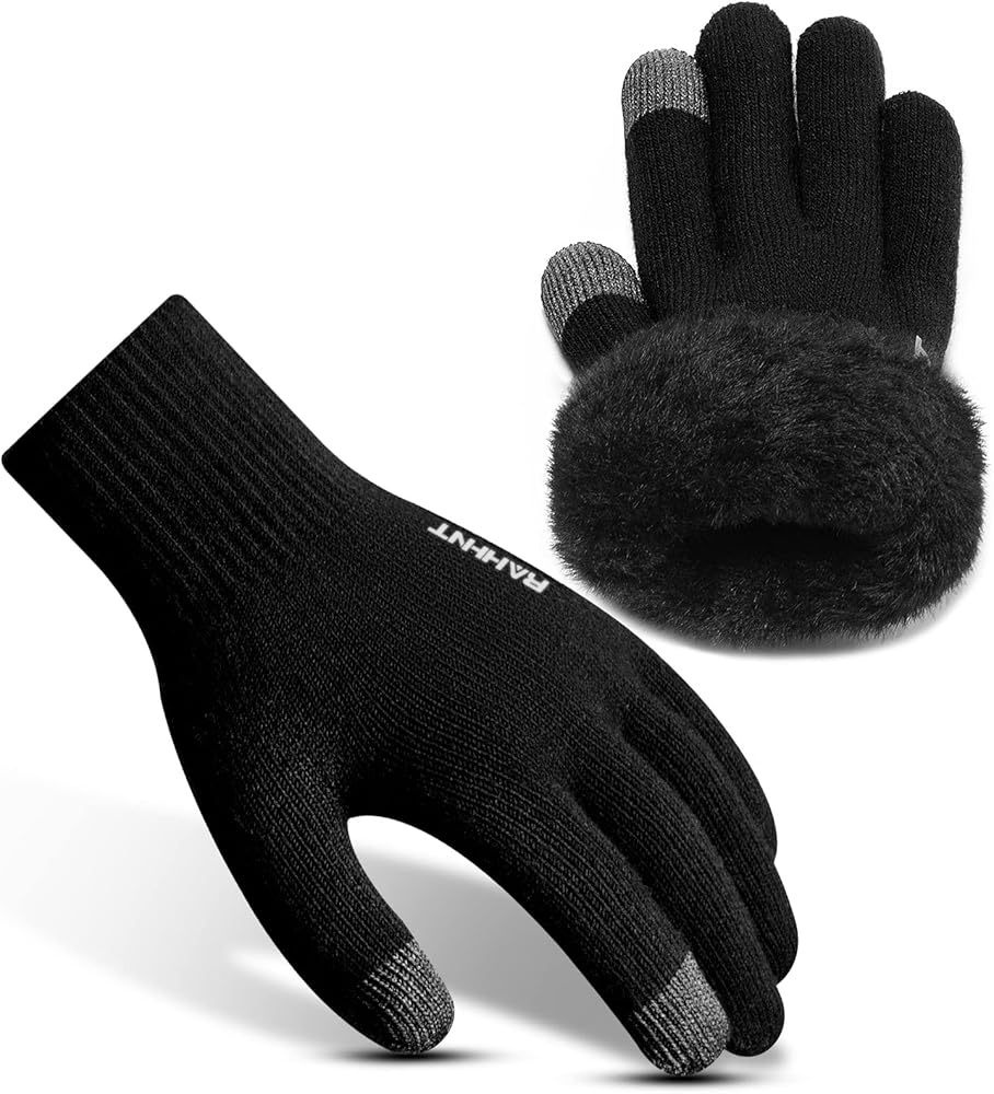 Rahhint Wool Winter Gloves Men Women Fleece lined Knit Gloves with Touchscreen Fingers Insulated Gloves Keep Hand Warm Gift