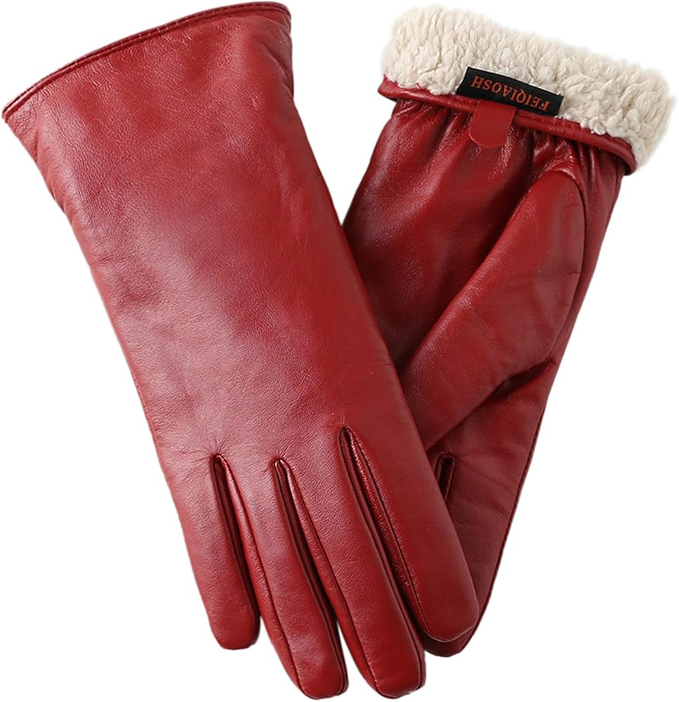 Winter Leather Gloves for Women, Premium Sheepskin Warm Gloves for Cold Weather, Fleece Lining Touch Screen Glove