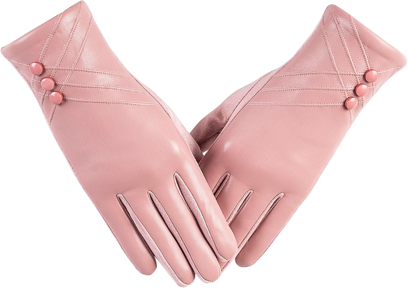 Winter Leather Gloves for Women,With Touchscreen Texting Warm Cashmere Lining Windproof Suede Driving Gloves