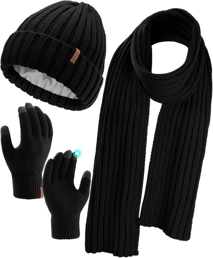 FURTALK Winter Warm Beanie Knit Hat Touchscreen Gloves Scarf Set Soft Fleece Lined Double Layer Skull Cap Gifts for Women