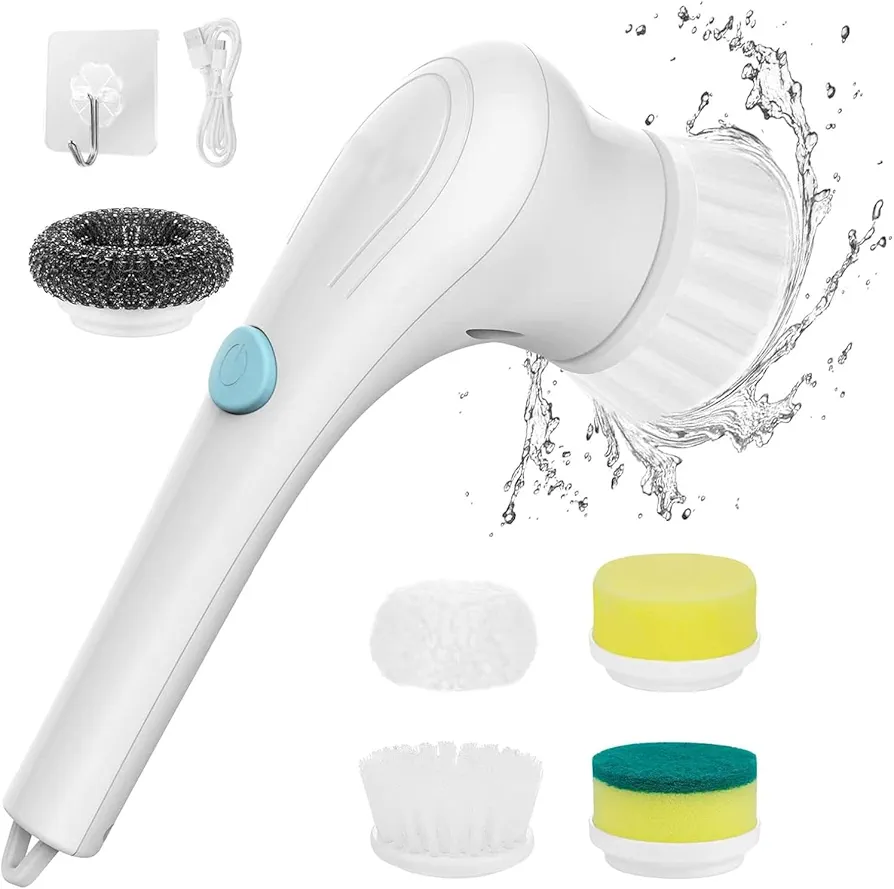 Electric Spin Scrubber - Shower Scrubbe Electric Cleaning Brush Scrub Brush,Portable Scrub Brush Brush Bring 5 Replaceable Brush Heads,Electric Scrubber Handheld Shower Cleaning Brush for Bathroom