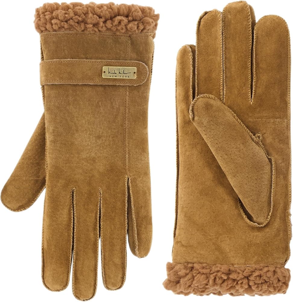 Nicole Miller New York Womens Winter Gloves Women - Suede Leather Gloves Warm for Cold Weather Sherpa Lined