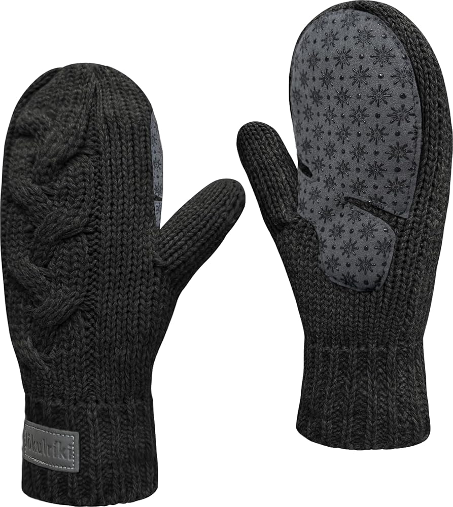 Touchscreen Mittens for Women Sherpa Lined Cold Weather Chunky Cable Knit Mitt