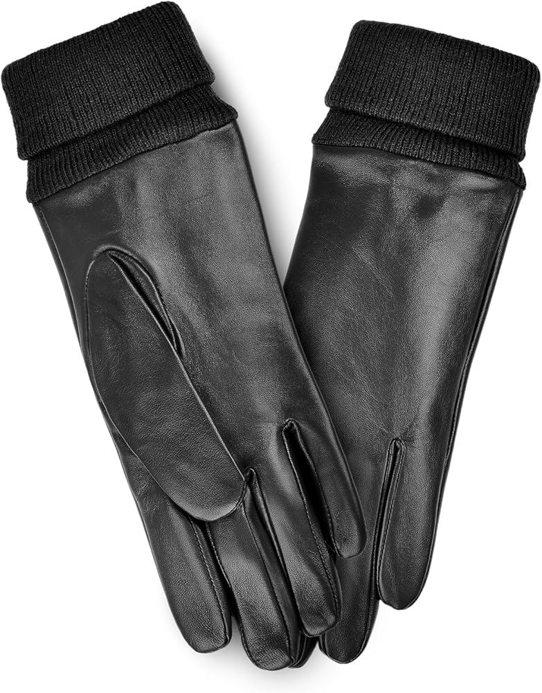 Womens Leather Gloves Dress Leather Gloves Womens Winter Gloves Warm Fleece Lined Touchscreen W08US-T