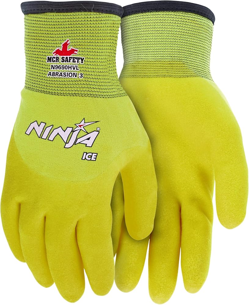 MCR Safety Gloves N9690HV Ninja Ice Hi-Visibility 15 Gauge Nylon Insulated Cold Weather Gloves