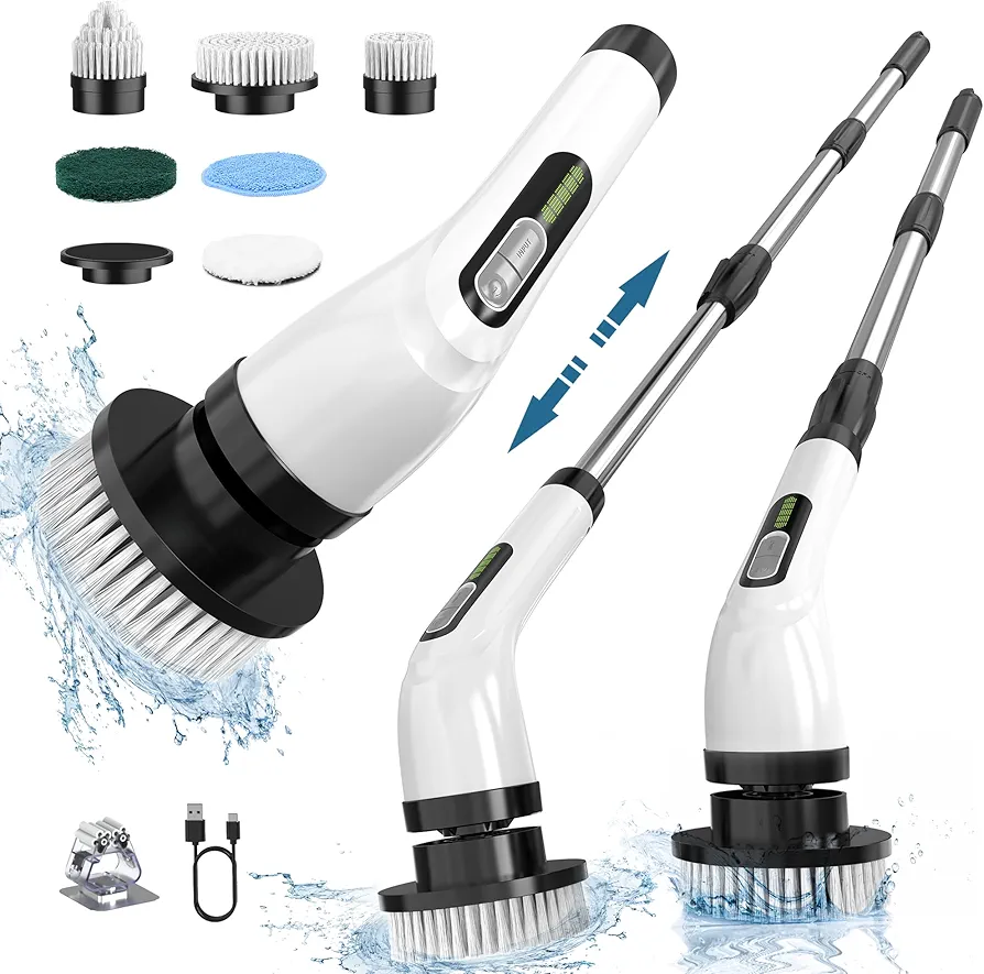 Electric Spin Scrubber for Cleaning Bathroom: Cordless Power Shower Scrubber - Electric Cleaning Brush for Tile Tub