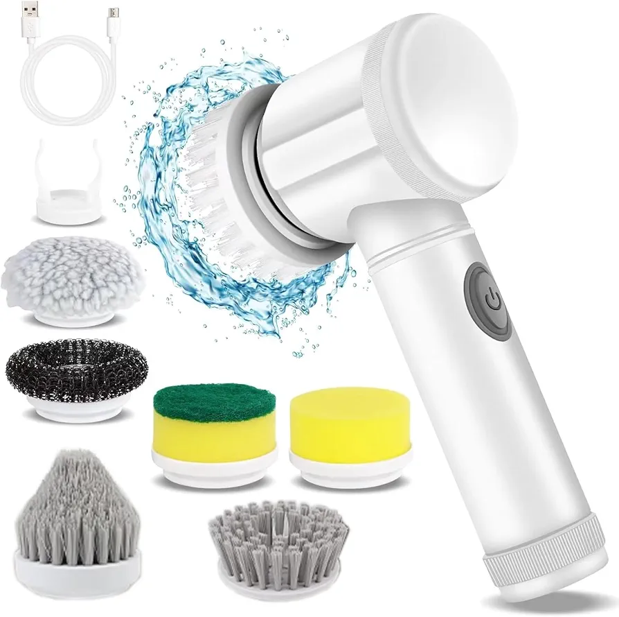 Electric Spin Scrubber - Shower Scrubber,Bathroom Scrubber Electric,for Cleaning Tub, Floor, Tile, Window, Sink, Kitchen Cleaning with 6 Electric Cleaning Brush Head (6)