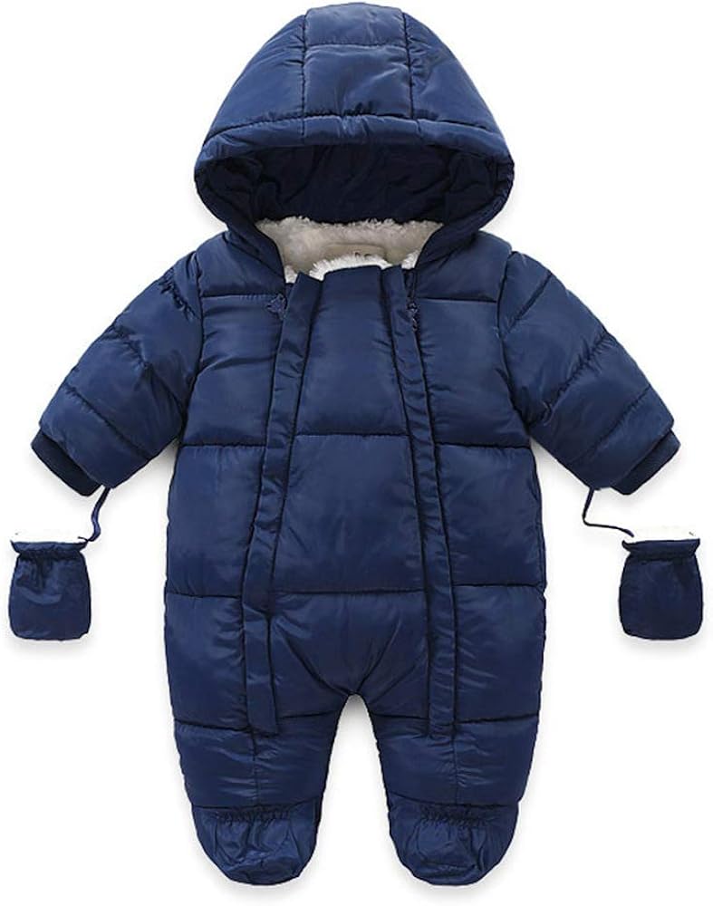 Infant Baby Boys Girls Winter Snowsuit Romper Hoodied Footie Outwear Toddler Jumpsuit Down Coat Jacket + Gloves