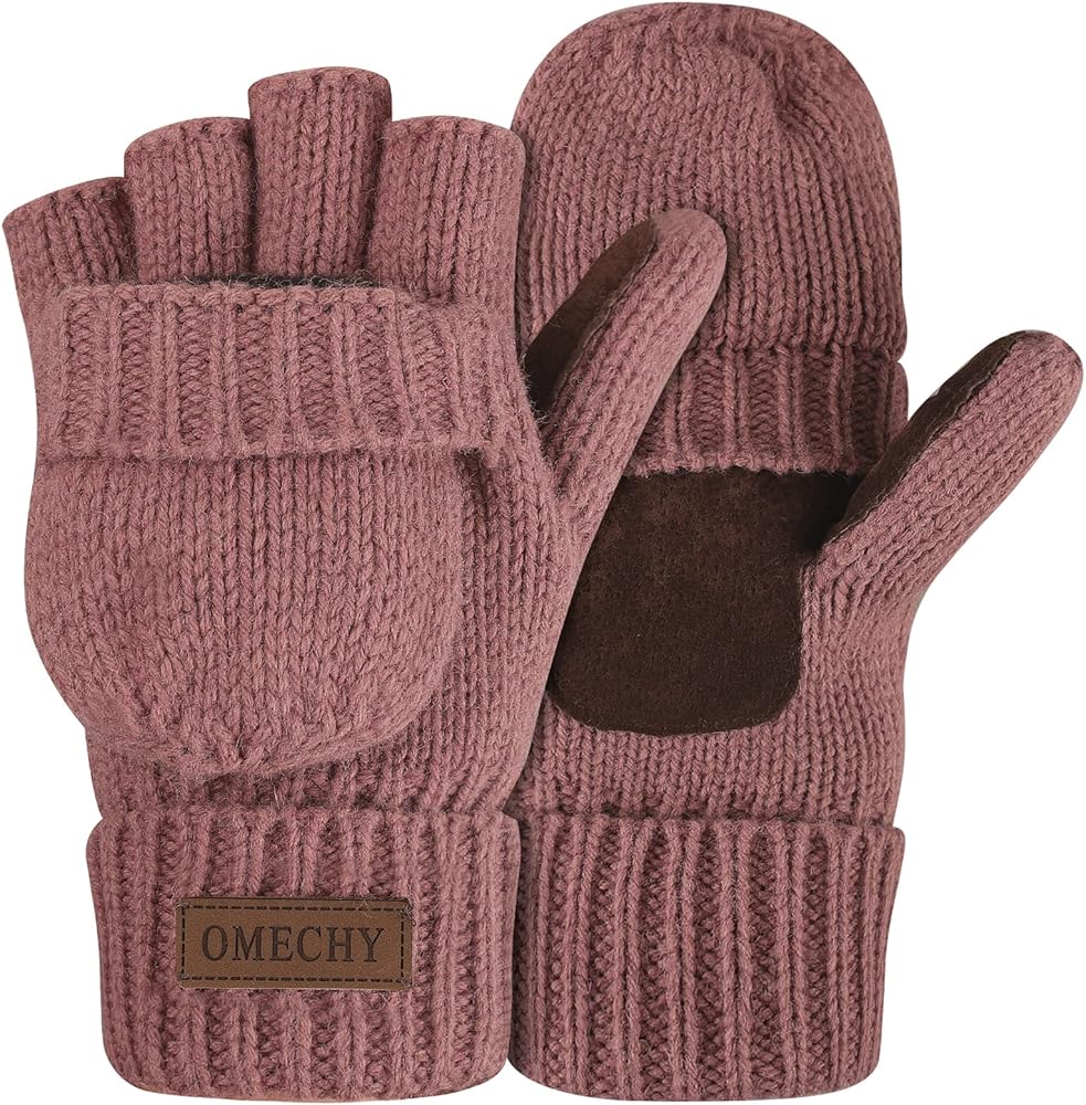 Winter Knitted Fingerless Wool Gloves Thermal Insulation Warm Convertible Mittens Flap Cover for Men Women