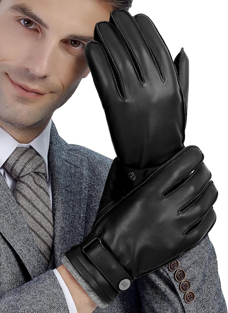 GSG leather gloves for men Sheepskin Classic Driving Gloves Winter Touchscreen Wool Lined Warm Gloves