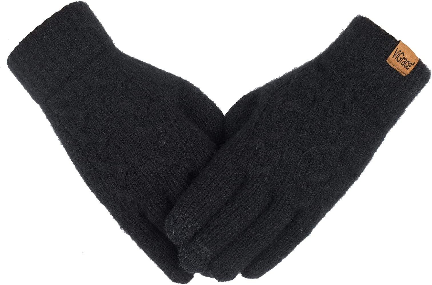 ViGrace Women's Winter Warm Touch Screen Gloves Cable Knit Wool Fleece Lined Touchscreen Texting Mittens for Women