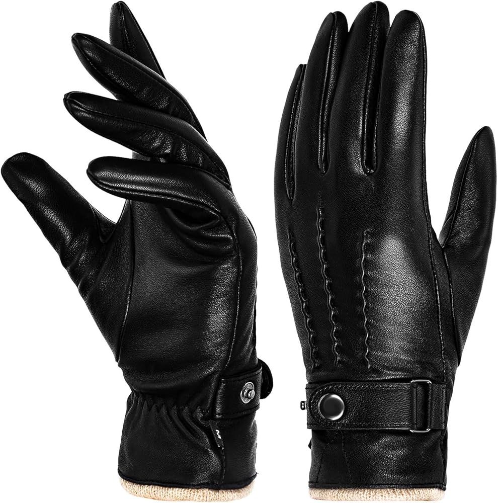 Aegend Leather Gloves for Women, Super Soft Warm Lining Full Hand Touchscreen Anti-Slip Thermal