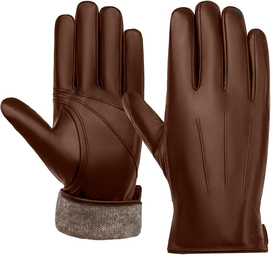 Leather Gloves for Men,Winter Driving Leather Gloves,Touchscreen,Wool fleece lined Genuine Sheepskin gloves Gift