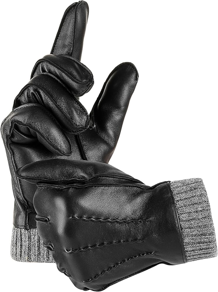 Winter Warm Genuine Leather Gloves, Cashmere Lined Driving Motorcycle Gloves for Men