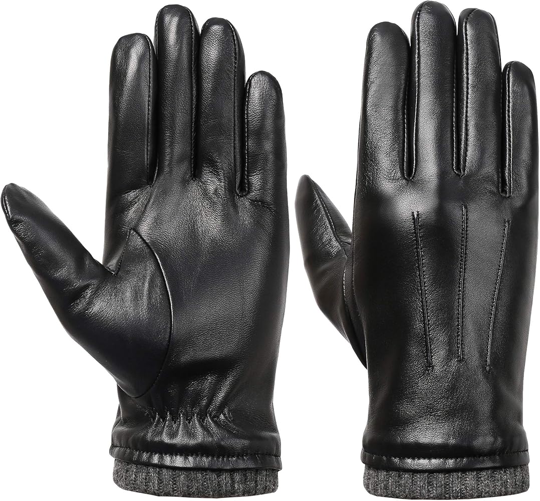 Italian Sheepskin Leather Gloves for Men, Winter Warm Fleece Lined Touch Screen Driving Glove