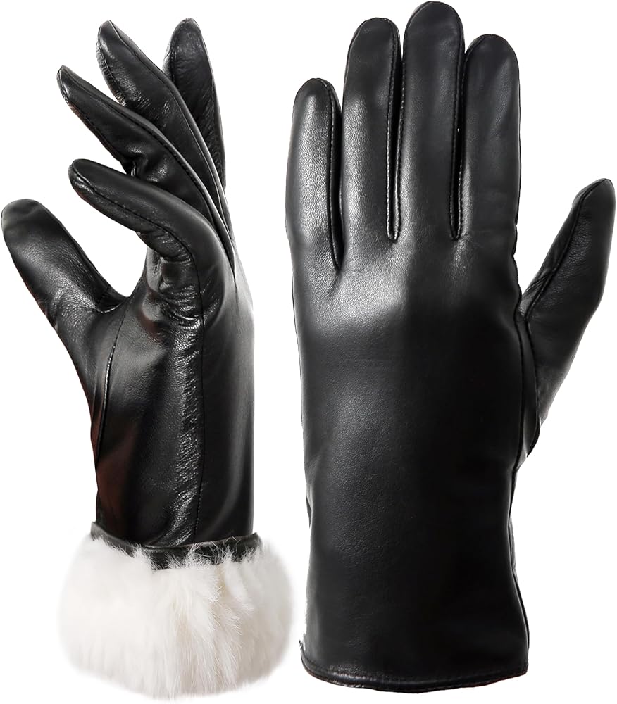 Very Warm Womens Rabbit Fur Leather Gloves for Women Touchscreen Texting Driving Gloves