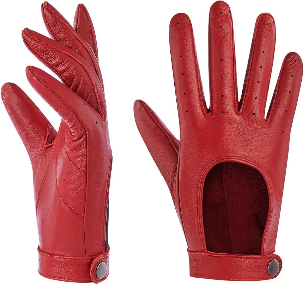 Harssidanzar Leather Driving Gloves For Womens,Touchscreen Texting Unlined Thin Sheepskin Dress Leather Gloves KL021