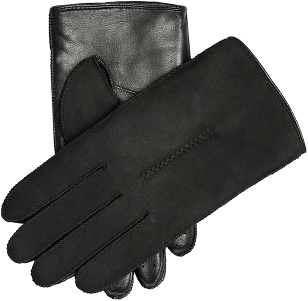 Dents Mens Pambrey Leather Sheepskin Touchscreen Gloves Black M