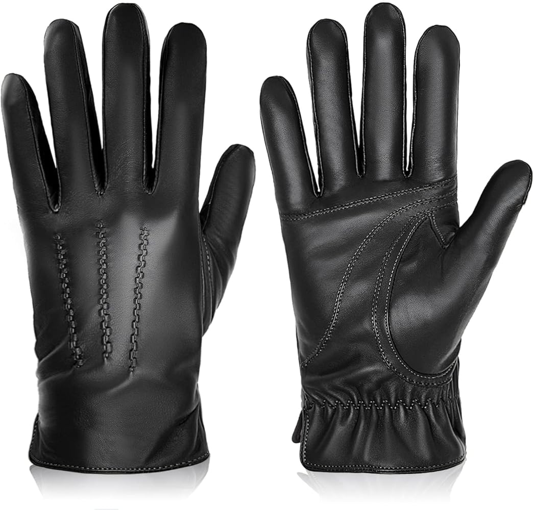 BISON DENIM Winter Genuine Sheepskin Leather Gloves for Men, Touchscreen Texting Warm Cashmere Lined Gloves for Driving