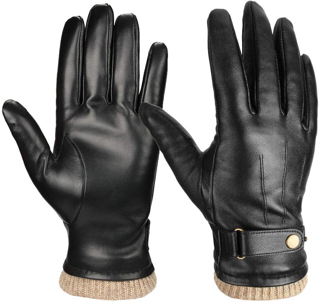 OZERO Mens Winter Gloves Nappa Leather Warm Wool Touchscreen Dress Glove - Thermal Gifts for Dad or Husband