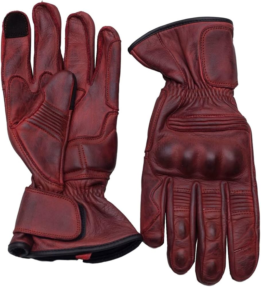 Men's Genuine Leather Motorcycle Gloves Made With Original Sheep Skin Leather & Touch Screen Material, BURGUNDY