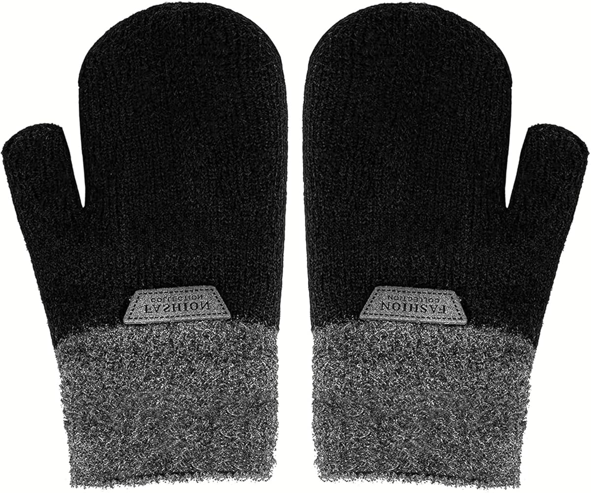 Kids Winter-Warm-Knit-Mittens for Boys-Girls - Double Layer Thick Warm Outdoor Gloves for 5-10Years Kids