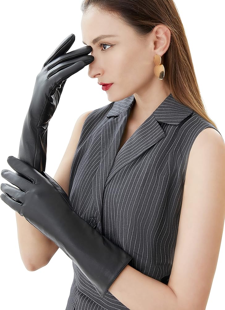 VIKIDEER Long Genuine Leather Gloves for Women Full Touchscreen Winter Warm Lined Elegant Type