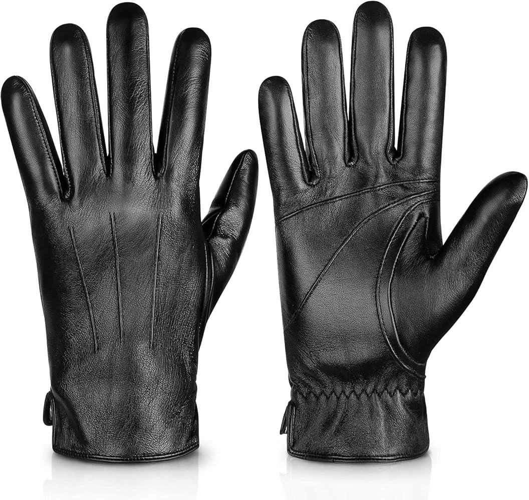 Alepo Genuine Sheepskin Leather Gloves for Men, Winter Warm Touchscreen Texting Cashmere Lined Driving Motorcycle Gloves