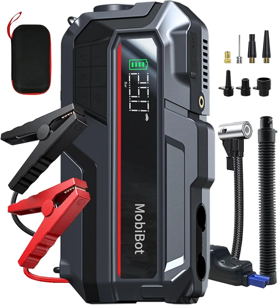 5-in-1 Portable Car Battery Jump Starter with Air Compressor,2000A Jumper Box Booster Charger Pack up to 8.0L Gas 6.0L Diesel,150 PSI Tire Inflator for car,Quick Fill Air Pump for Inflatables