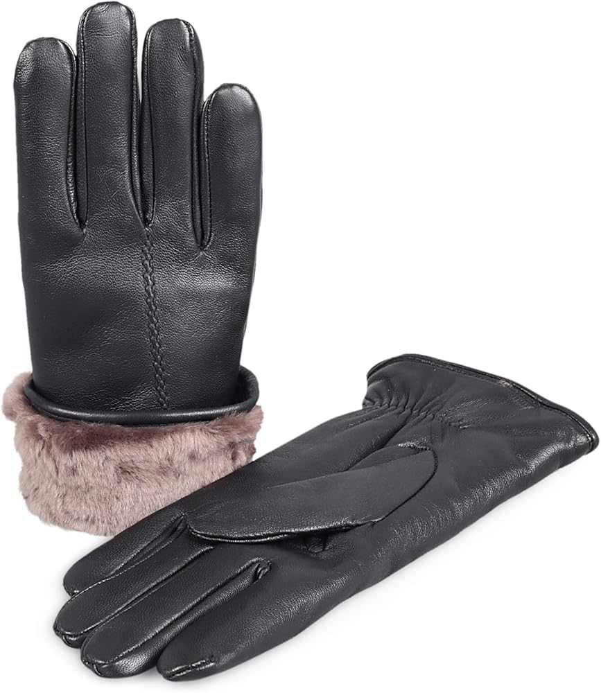 Women's Premium Shearling Sheepskin Fur Lined Leather Fur Gloves