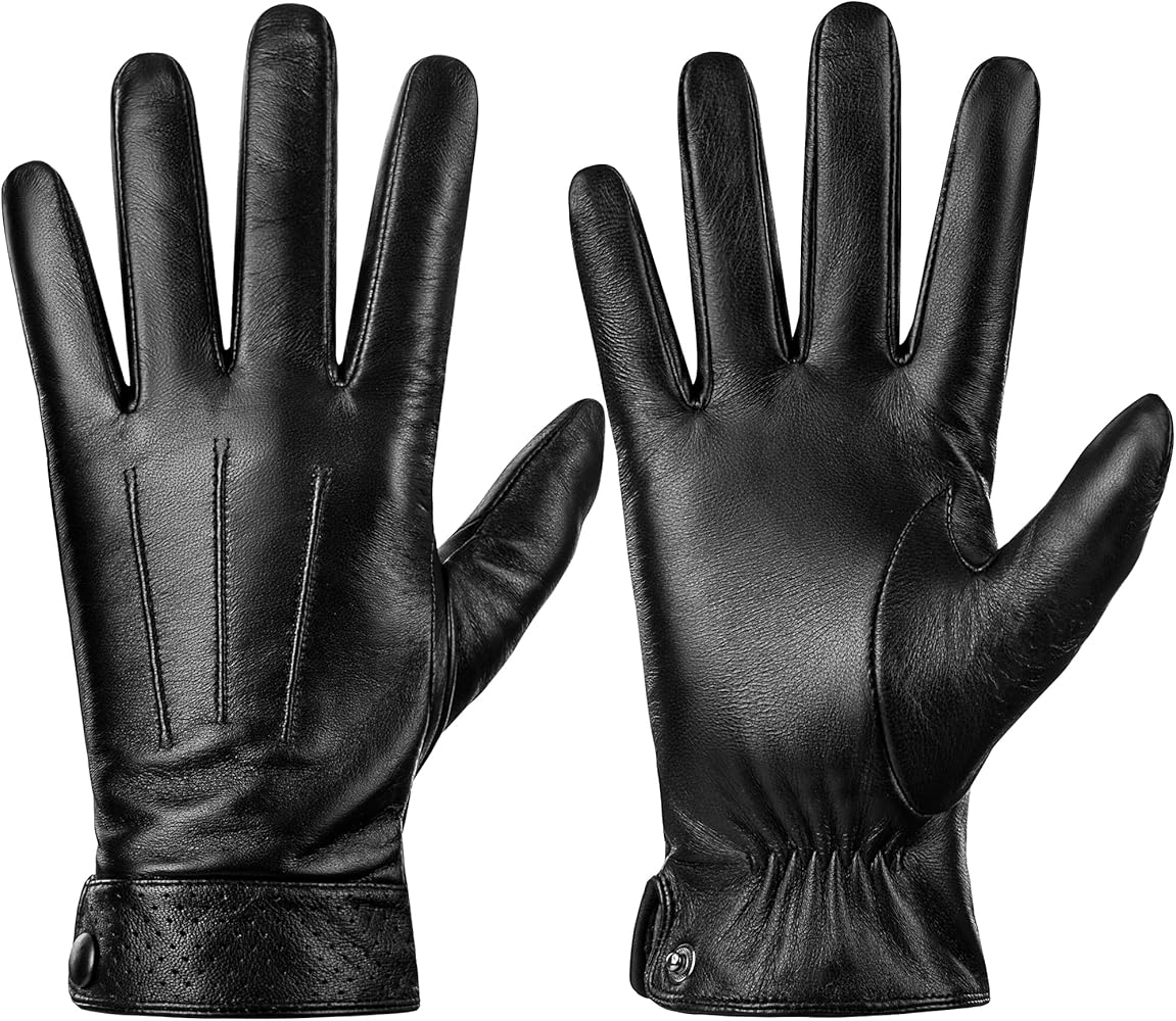 Dsane Winter Genuine Sheepskin Leather Gloves For Men, Warm Touchscreen Texting Cashmere Lined Driving Motorcycle Gloves