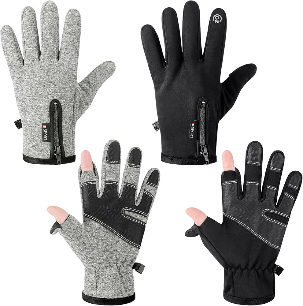 Bencailor 2 Pairs Windproof Waterproof Fingerless Gloves Men Winter Warm Touchscreen Bicycle Gloves Men Cold Weather Cycling Bike Motorcycle Touch Screen Gloves