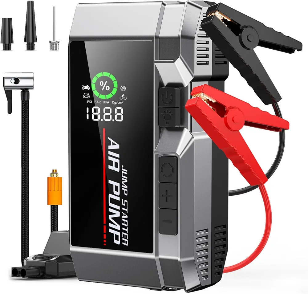 7000A Car Jump Starter with Air Compressor, 35000mAh Battery Jumper Starter Portable, Jump Starter Battery Pack (All Gas/12.0L Diesel),150PSI Tire Inflator, 70 Starts 12V Auto Battery Booster