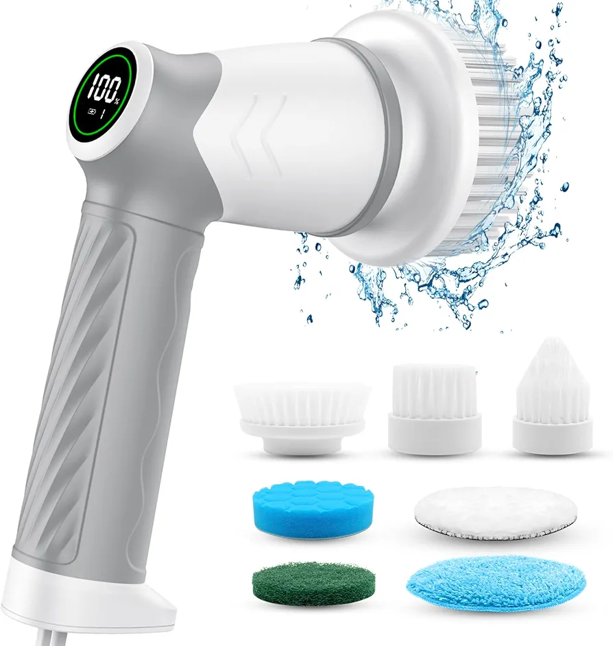 Electric Spin Scrubber Bathroom, Full-Body IPX7 Waterproof Electric Cleaning Brush with 7 Replacement Heads, Intelligent Shifting,Electric Scrubber for Cleaning Bathroom,Tile, Floor/Upgrade