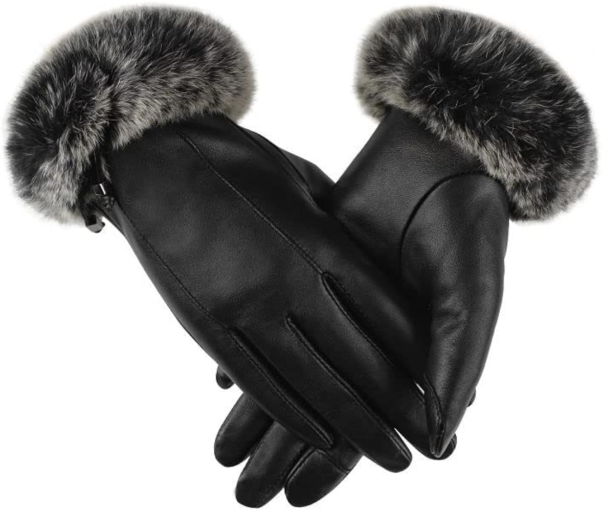 Winter Sheepskin Leather Gloves For Women, Warm Thermal Touchscreen Texting Typing Dress Driving With Cony Hair Lining