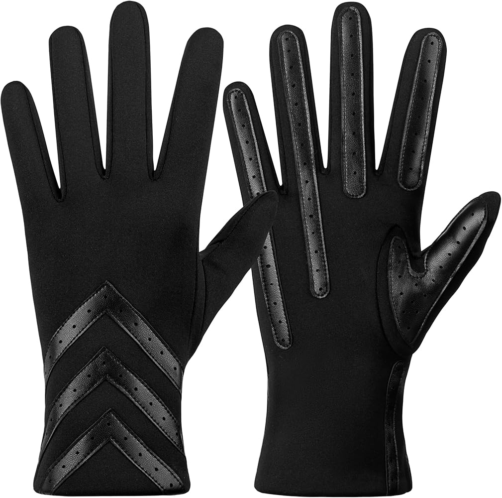 Winter Gloves for Women Touchscreen, Womens Gloves Chevron Spandex Fleece Lined, Gloves for Women Leather Anti-Slip