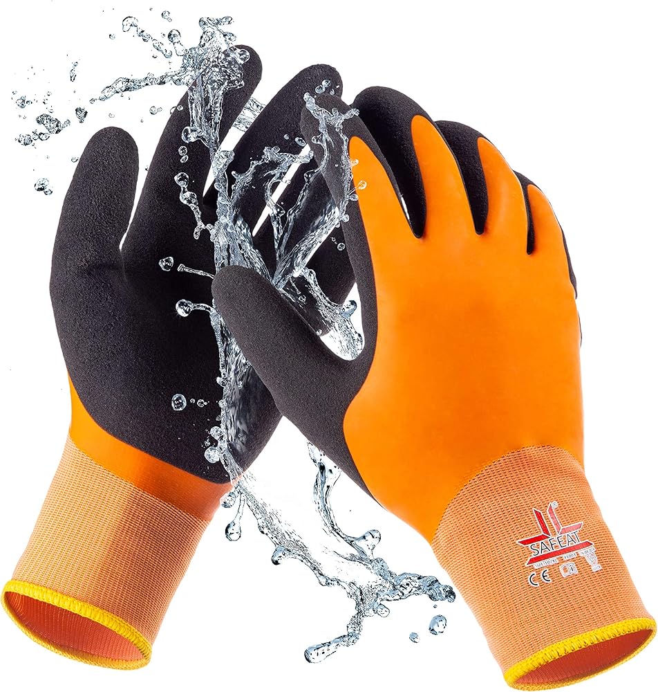 SAFEAT General Waterproof Work Gloves for Men and Women – Flexible, Double Coated Latex, Multipurpose, Sandy Grip Foam 1 Pair